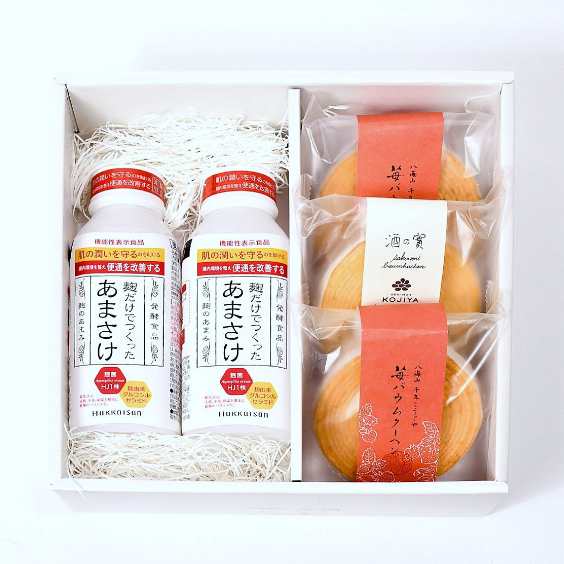 【季節の味わい】あまさけ410g2本といちご&酒の實バウム計3個セット