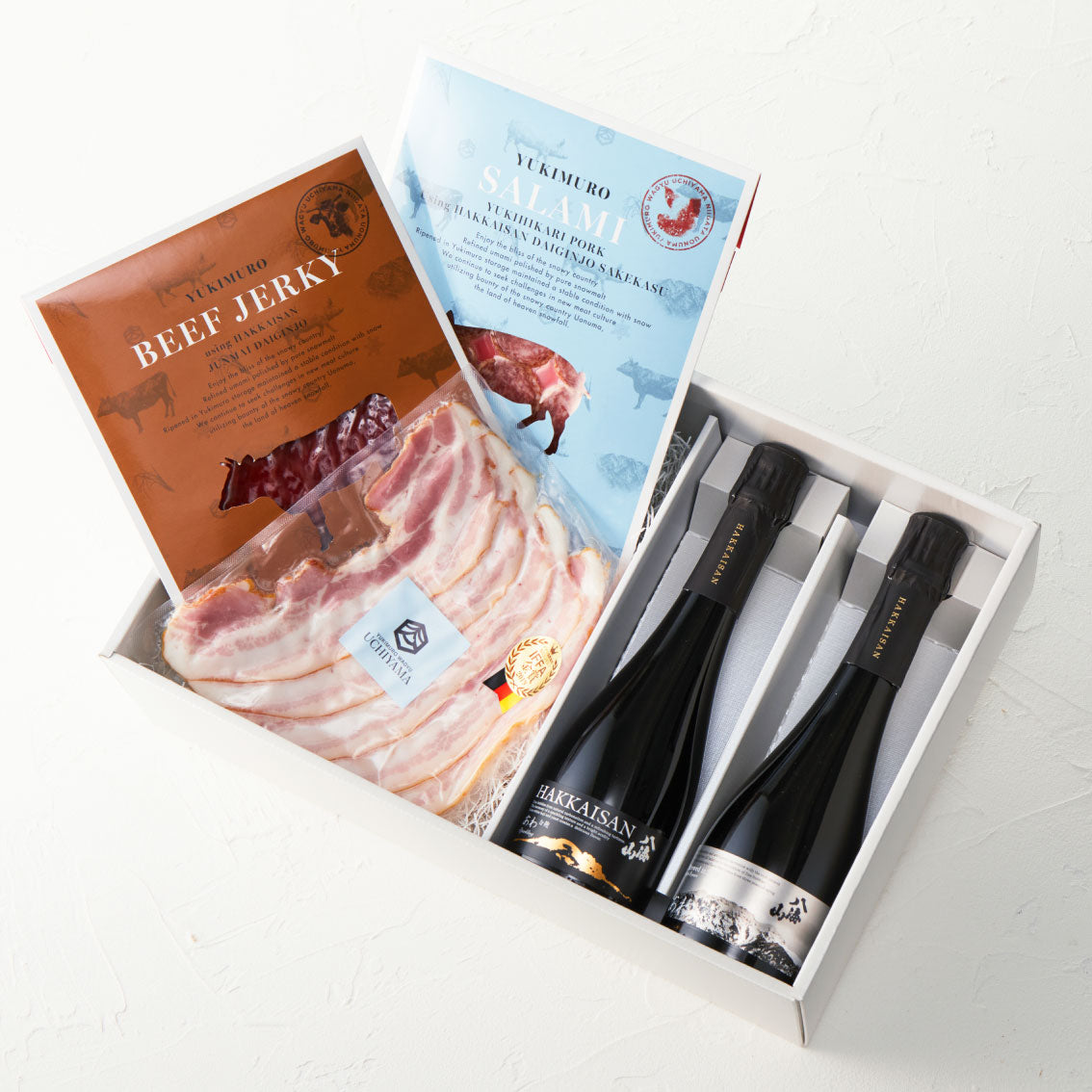 【内山肉店】厳選おつまみ3種と白麹あわ・白麹あわ三年 2本セット 360ml